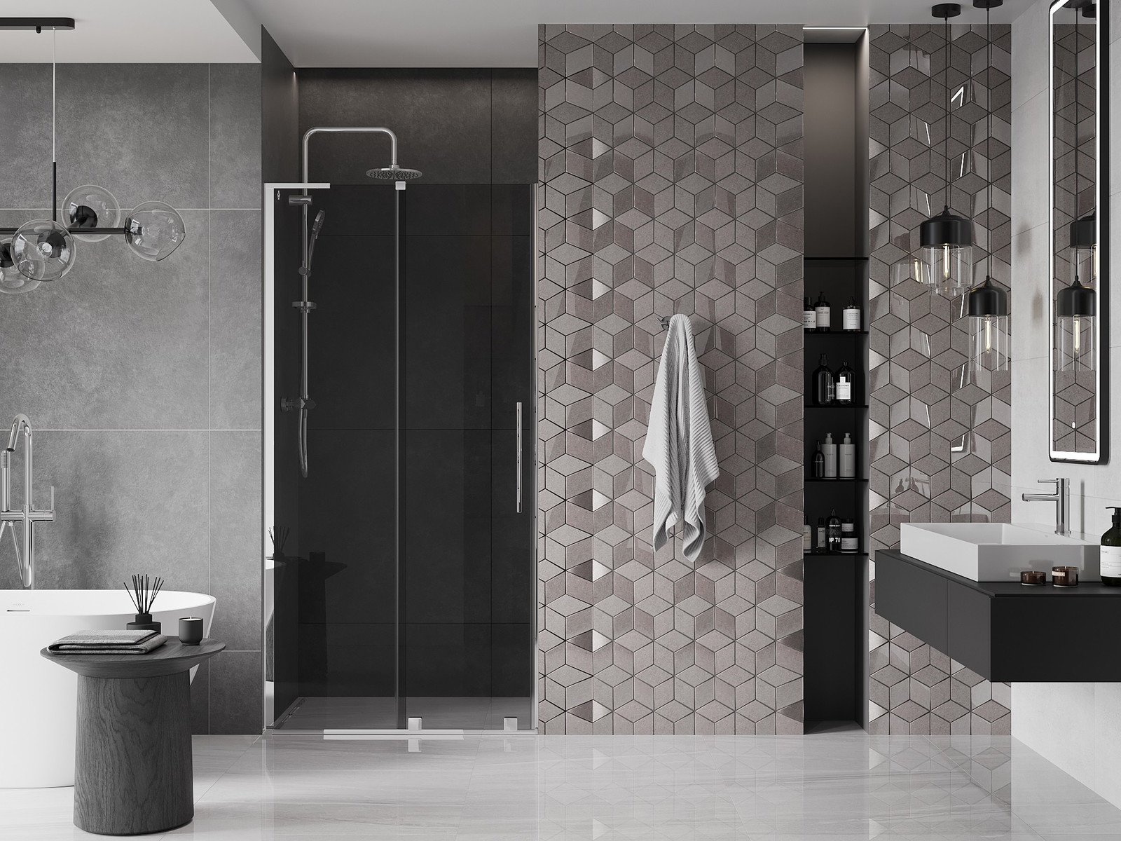 Mexen Velar L drzwi prysznicowe rozsuwane 90 cm, grafit, chrom - 871-090-003-41-01